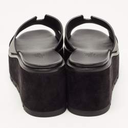 Hermes Black Leather Eze Platform Slide Sandals Size 38