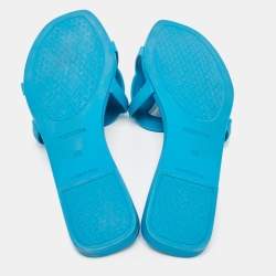 مملوكة مسبقًا Hermes Blue Rubber Aloha Flat Slides Size 40
