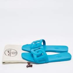 مملوكة مسبقًا Hermes Blue Rubber Aloha Flat Slides Size 40