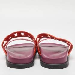 Pre Owned Hermes Orange/Pink Leather Extra Slide Flats Size 39