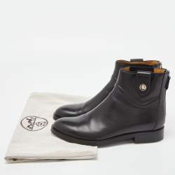 Hermes Black Leather Nedji Competition Ankle Boots Size 39