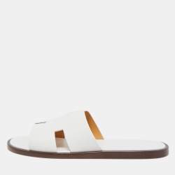 Pre Owned Hermes White Leather Oran Flat Sandals Size 44