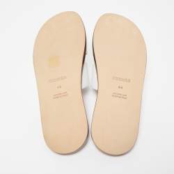 Pre Owned Hermes White Leather Oran Flat Sandals Size 44