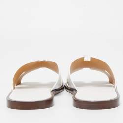 Pre Owned Hermes White Leather Oran Flat Sandals Size 44