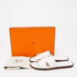 Pre Owned Hermes White Leather Oran Flat Sandals Size 44
