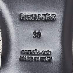 Pre Owned Hermes White/Black Canvas and Leather Groupie Mules Size 39