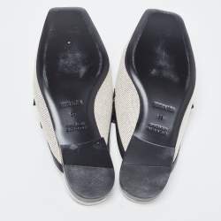 Pre Owned Hermes White/Black Canvas and Leather Groupie Mules Size 39
