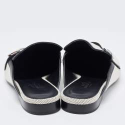 Pre Owned Hermes White/Black Canvas and Leather Groupie Mules Size 39