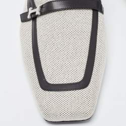 Pre Owned Hermes White/Black Canvas and Leather Groupie Mules Size 39