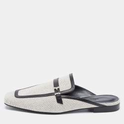 Pre Owned Hermes White/Black Canvas and Leather Groupie Mules Size 39