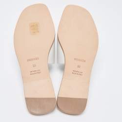 Hermes White Leather  Villa Flat Slides  Size 38