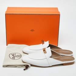 Hermes White Leather Oz Mules Size 41
