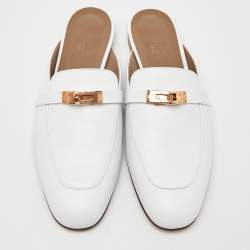 Hermes White Leather Oz Mules Size 41