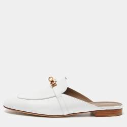Hermes White Leather Oz Mules Size 41