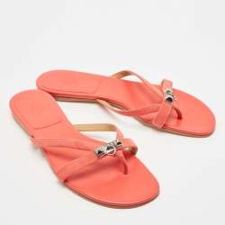 Hermes Pink Suede Corfu Thong Flat Slides Size 41