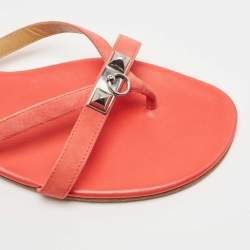 Hermes Pink Suede Corfu Thong Flat Slides Size 41