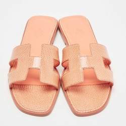 Hermes Orange Lizard Oran Slide Flats Size 38