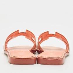 Hermes Orange Lizard Oran Slide Flats Size 38