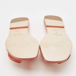 Hermes Orange Lizard Oran Slide Flats Size 38