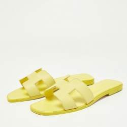 Hermes Yellow Textured Leather Oran Flats Size 38