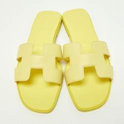 Hermes Yellow Textured Leather Oran Flats Size 38