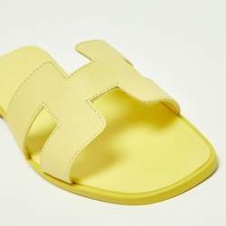 Hermes Yellow Textured Leather Oran Flats Size 38