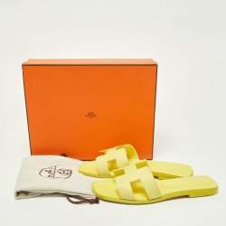 Hermes Yellow Textured Leather Oran Flats Size 38