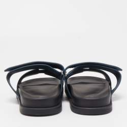 Hermes Blue/Black Suede Chypre Slide Flats Size 40