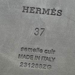 Pre Owned Hermes Green Shearling Fur Oran Flat Slides Size 37