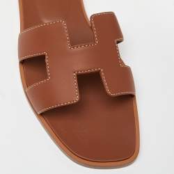 Hermès Brown Leather Oran  Flat Slides Size 38 