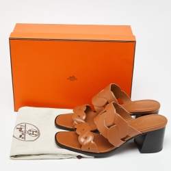 Hermes Brown Leather Gaby Sandals Size 41