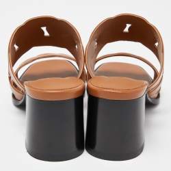 Hermes Brown Leather Gaby Sandals Size 41