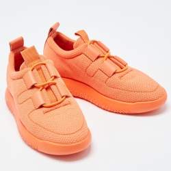 Hermès Orange Leather and Neoprene Low Top Sneakers Size 36