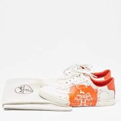 Pre Owned Hermes Off White/Orange Leather Splash Quicker Sneakers Size 39.5