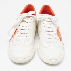 Pre Owned Hermes Off White/Orange Leather Splash Quicker Sneakers Size 39.5