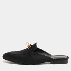 Hermes Black Satin Oz Mules Size 37.5