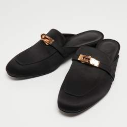 Hermes Black Satin Oz Mules Size 37.5