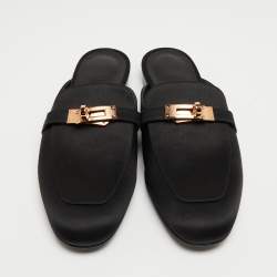 Hermes Black Satin Oz Mules Size 37.5