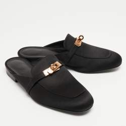 Hermes Black Satin Oz Mules Size 37.5