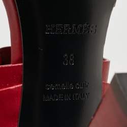 Hermes Dark Red Leather Ankle Strap Sandals Size 38