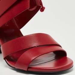 Hermes Dark Red Leather Ankle Strap Sandals Size 38