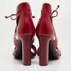 Hermes Dark Red Leather Ankle Strap Sandals Size 38