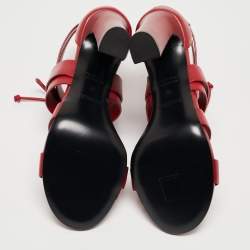 Hermes Dark Red Leather Ankle Strap Sandals Size 38