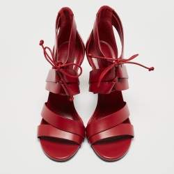 Hermes Dark Red Leather Ankle Strap Sandals Size 38