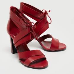Hermes Dark Red Leather Ankle Strap Sandals Size 38