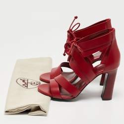 Hermes Dark Red Leather Ankle Strap Sandals Size 38
