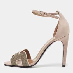 مملوكة مسبقًا Hermes Grey Suede and Crystal Embellished Premiere Sandals Size 40.5