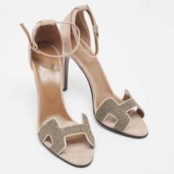 مملوكة مسبقًا Hermes Grey Suede and Crystal Embellished Premiere Sandals Size 40.5