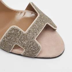 مملوكة مسبقًا Hermes Grey Suede and Crystal Embellished Premiere Sandals Size 40.5