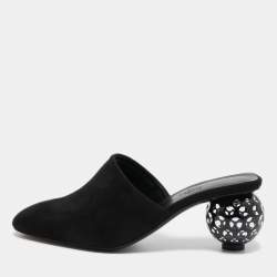 Hermes Black Suede Darcy Mules Size 36.5 
